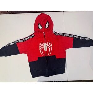 Marvel Spider-Man Zip Up Hoodie Kids 3T Red Black Web Print Logo Tape Sweatshirt
